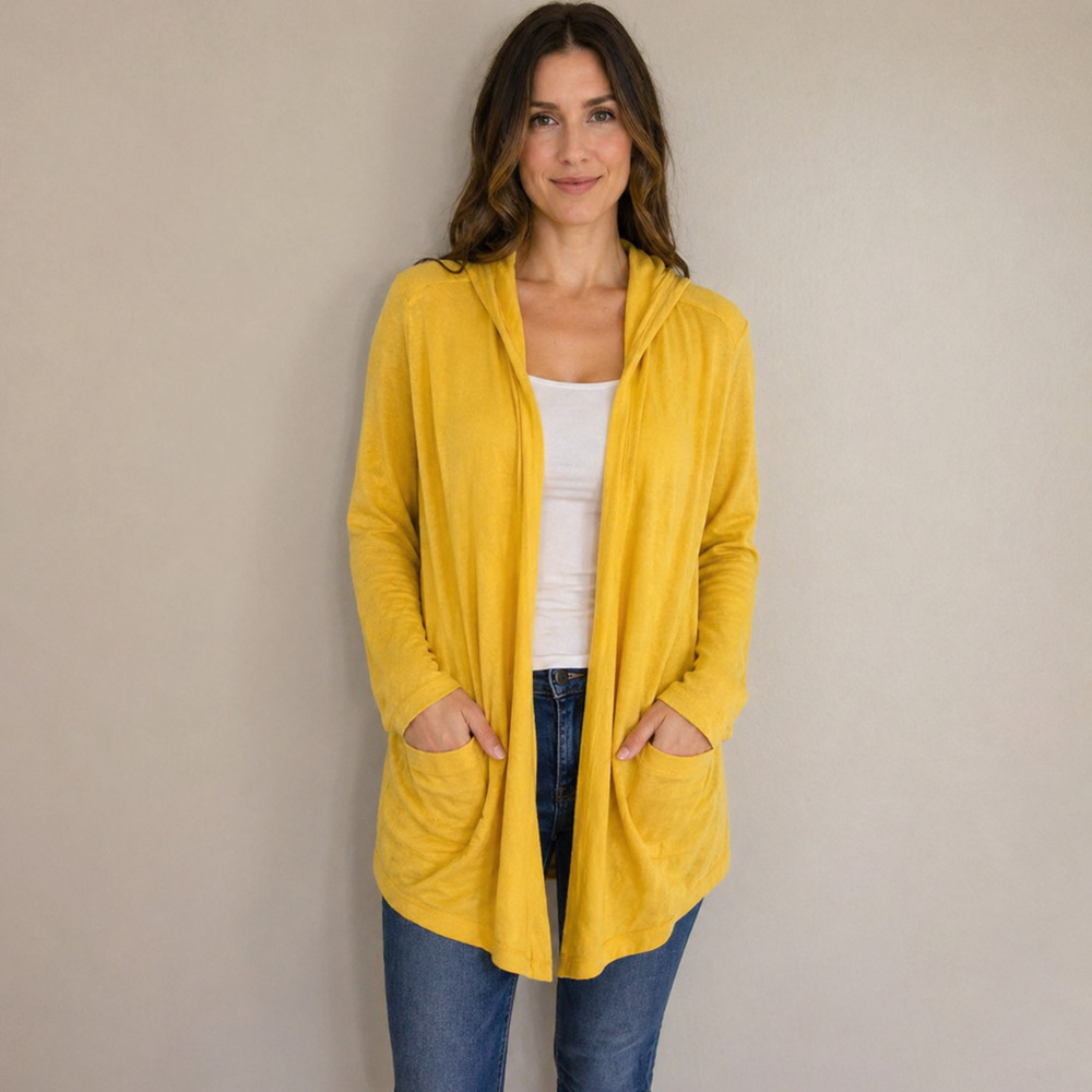 Anthropologie Sparrow Crystal Coast Hoodie S Yellow Open Knit Hooded